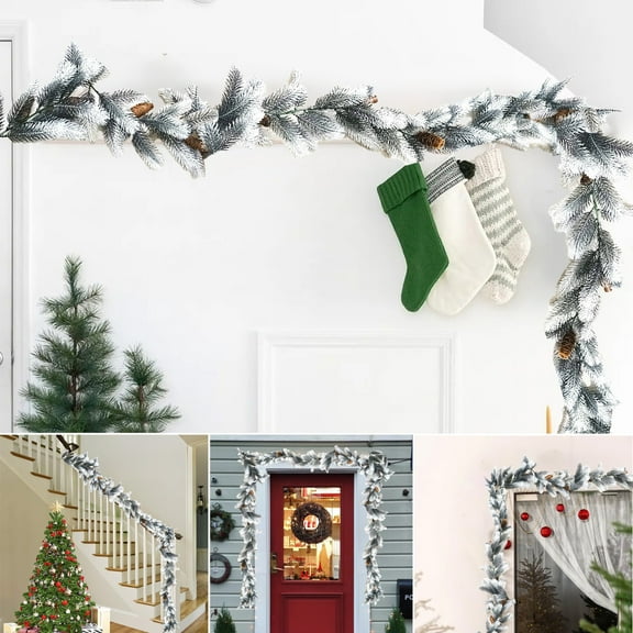 Artificial Christmas Pine Garland 70.86" Snow Flocked Norfolk Pine Garland, 48 Branches Dense Realistic Winter Greenery Garland for Table Mantle Fireplace Home Holiday Outdoor Decor