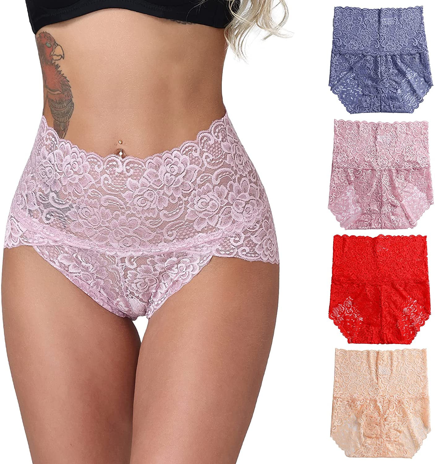 4 Pack Women Sexy Lace Underwear Panties Brief Bikini Knickers L-2XL