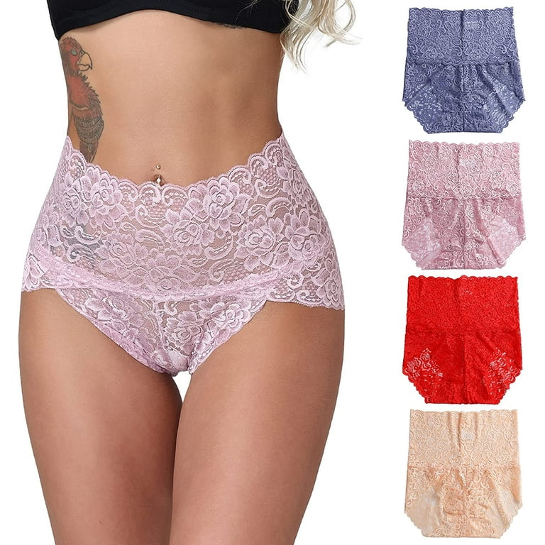 Women's Underwear Breathable High Waisted Sexy Lace Panties,4 Pack
