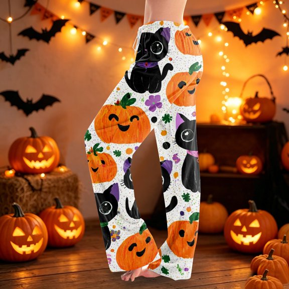 Pajama Pants for Women Halloween Pumpkin Print Soft Stretch Elastic Waist Sleep Bottoms