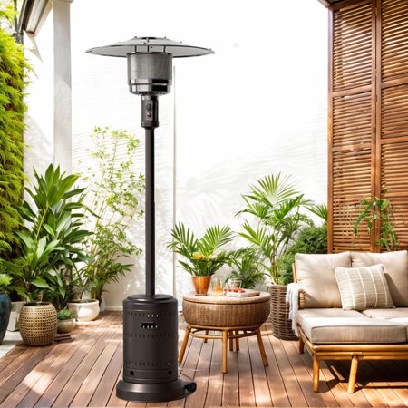 GEMSVALE 46,000 BTU Propane Patio Heater, Freestanding Outdoor Heater with Wheels, Safety Shut-off Tilt Valve, Sable Brown