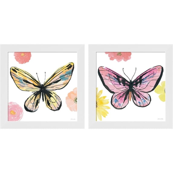 Great Art Now Beautiful Butterfly Teal No Words by Sara Zieve Miller, 2 Piece Framed Art Set Each 14"W x 14"H