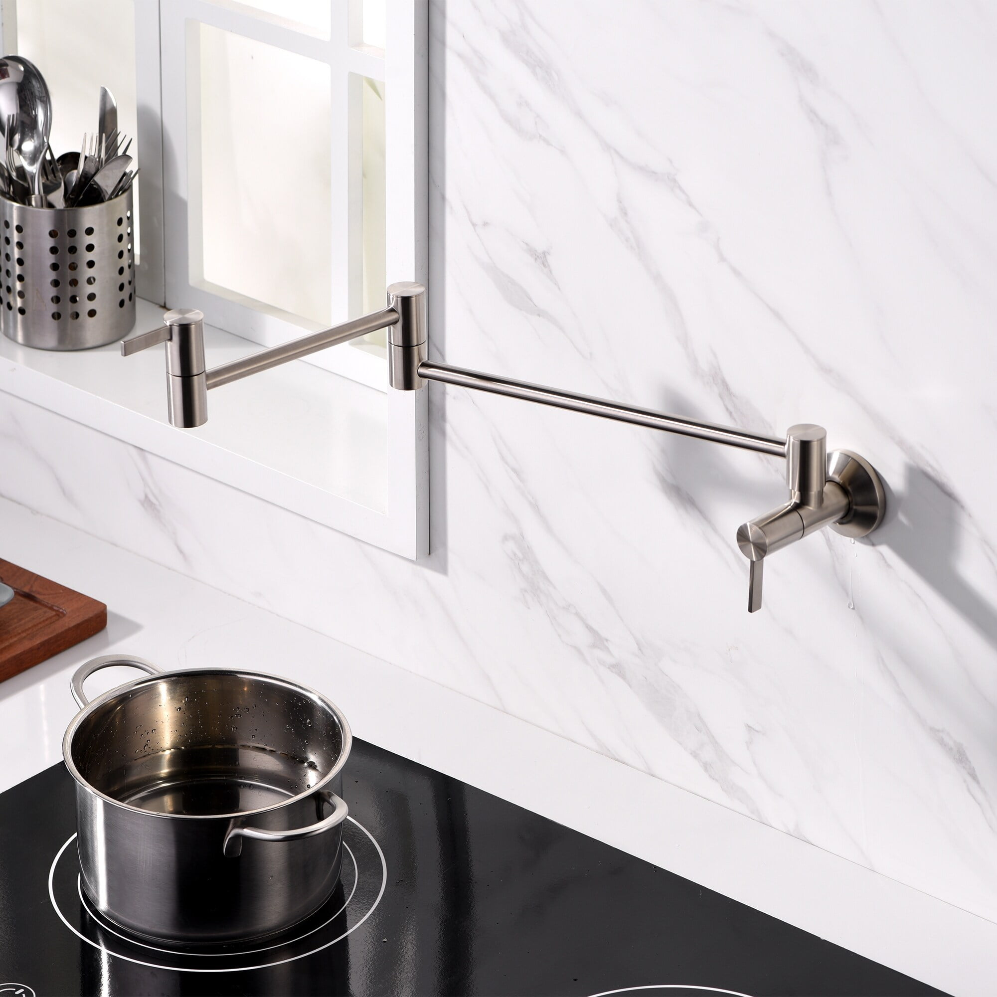 Luxier Contemporary KTS17 2-Handle Wall-Mounted Pot Filler Brushed Nickel 