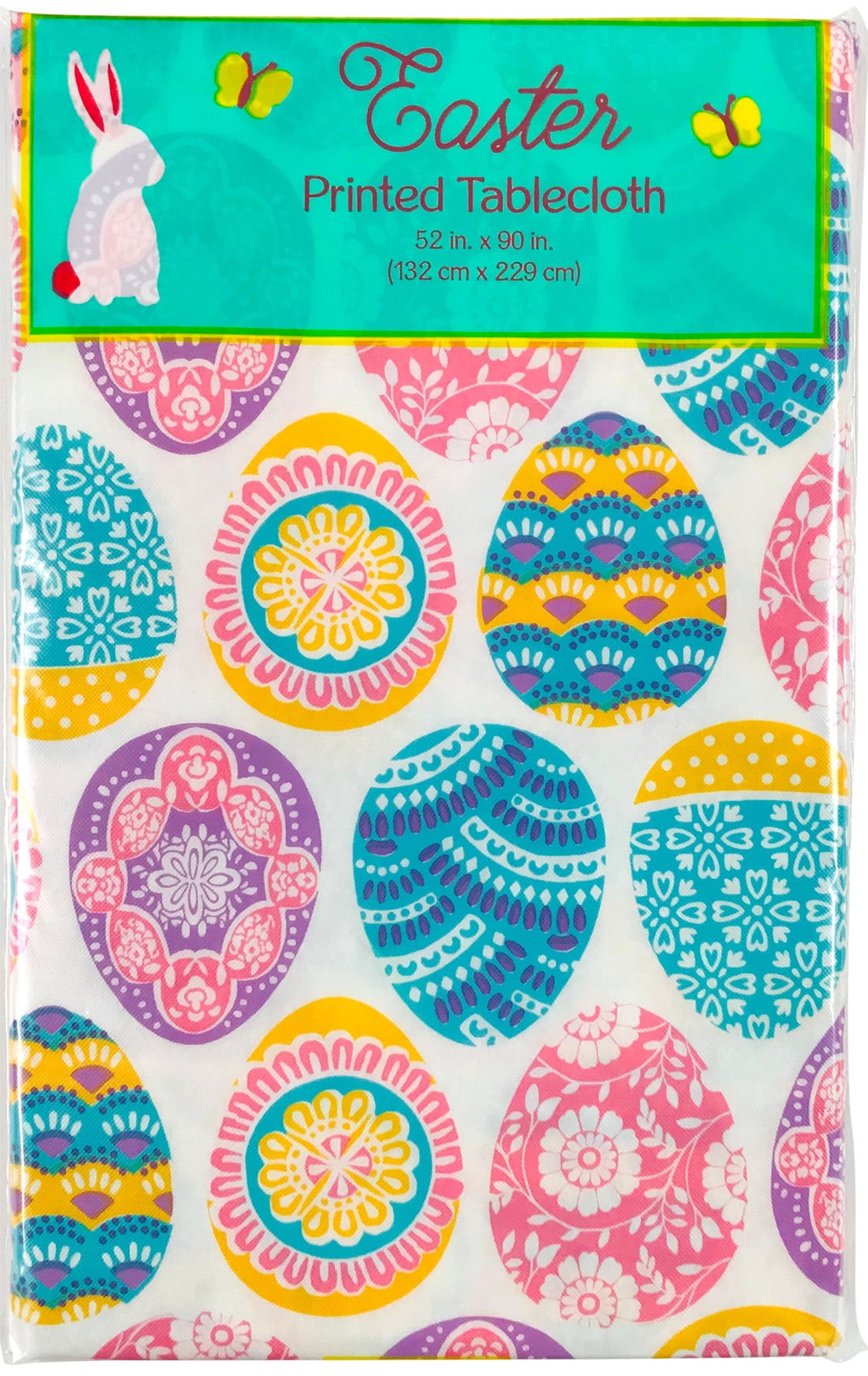 Easter Egg Vinyl Tablecloth Colorful Decorated Eggs with a Flannel