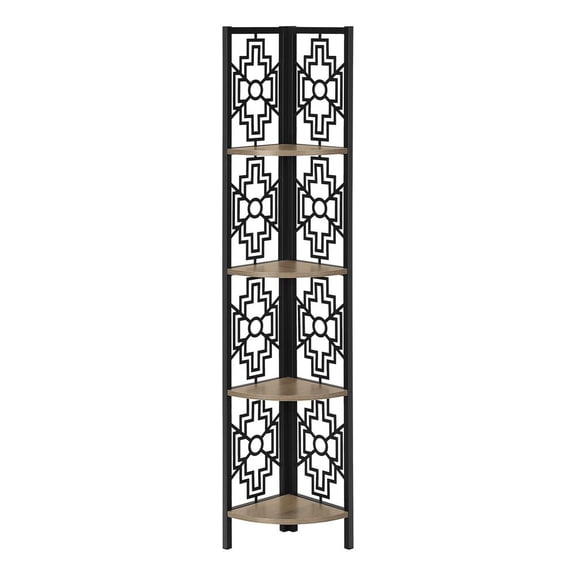 Monarch Specialties Bookshelf, Etagere, Corner, 4 Tier, 62"H, Office, Bedroom, Brown Laminate