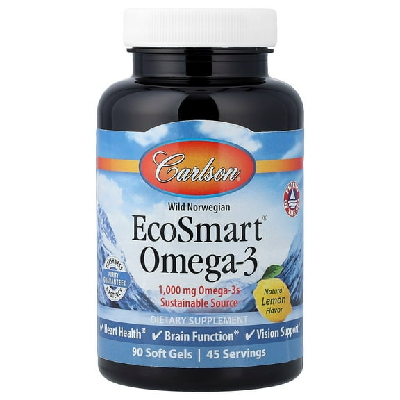 Carlson Wild Norwegian EcoSmart Omega-3, Natural Lemon, 90 Soft Gels