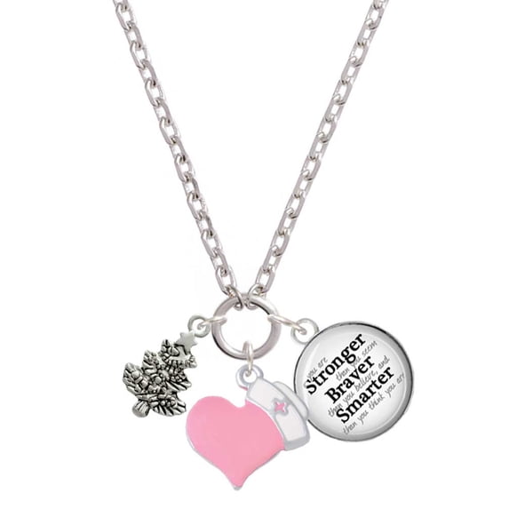 Delight Jewelry Silvertone Antiqued Christmas Tree - Light Pink Heart Nurse Strong Zoe Necklace