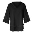 thumbnail image 5 of Womens Cotton Linen Shirt 3/4 Length Sleeve V Neck Beach Vacation Tshirts Tunic Tops for Women Summer Blouses for Women Linen Clothing for Women Summer Linen Tops,Black,L, 5 of 5