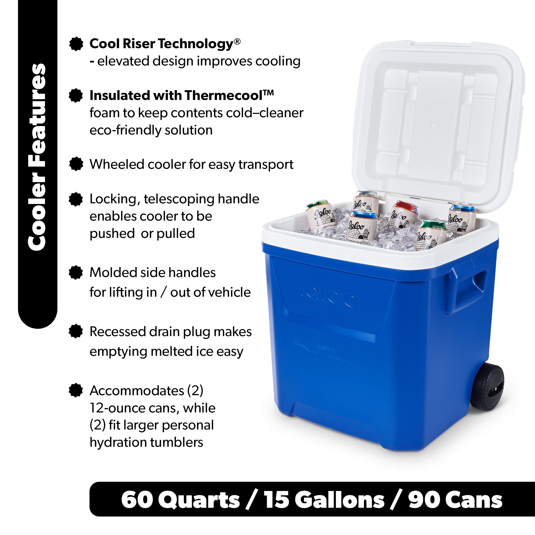 Igloo Laguna 60qt Wheeled Ice Chest Cooler Blue photo 2