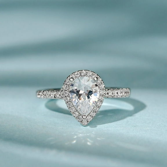 Bow Jewel 14K White Gold Plated Teardrop Halo Ring - Excellent 1.87 Ct Pear Cut lab Created Simulated Diamond Wedding Ring - Engagement Handmade Jewelry - Anniversary Ring - Custom Ring