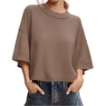 thumbnail image 3 of Short Sleeved Solid Color Women Casual Crewneck Knit Crop Sweater Tops, 3 of 5