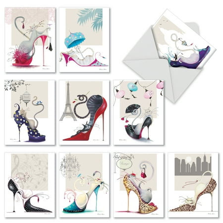 M3324 Catitude Shoes: 10 Assorted Blank Note Cards with Envelopes, The Best Card
