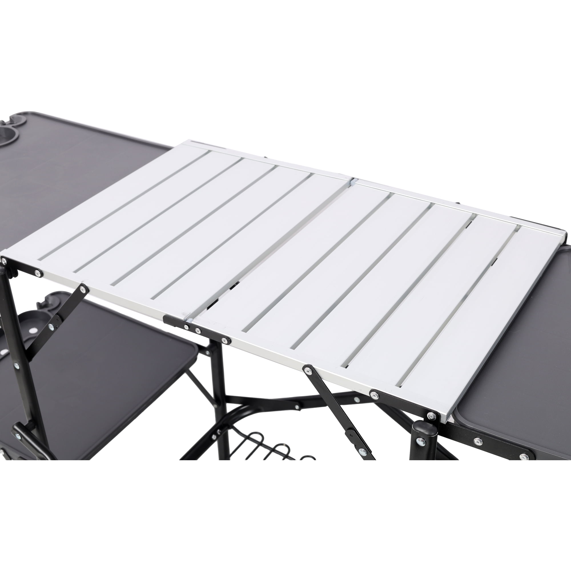 Leumius Portable Camping Kitchen Table with Heat Resistant Top,Folding Outdoor Cooking Station with 4 Side Tables,Storage Rack for Picnics,Camping,Trips,Black