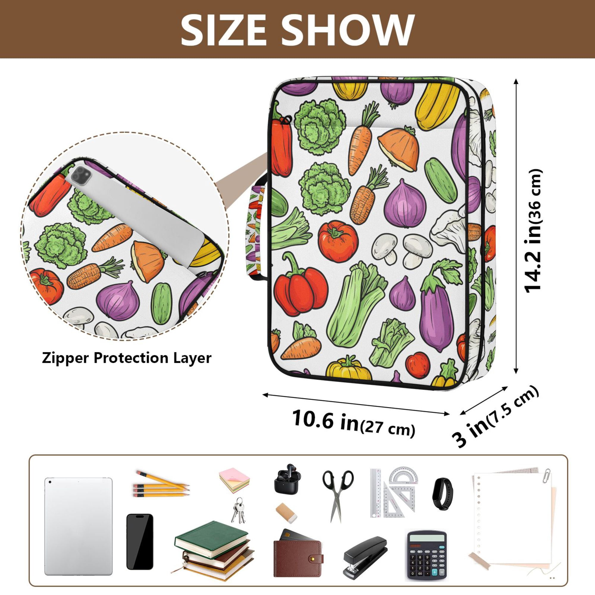 FORMRS Accordion File Folder A4 Size 7-Pocket Expanding Document Organizer Bag with 3 Ring Binder, Vegetables Pattern