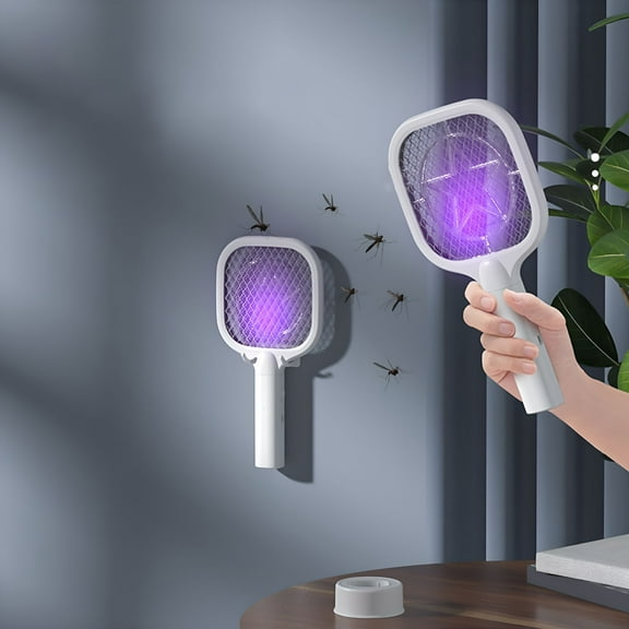 HIBIBUD Rechargeable Electric Fly Swatter,3000V 2-in-1 Racket with Purple Light,Kills Mosquitoes,Gnats & Flies,USB Powered