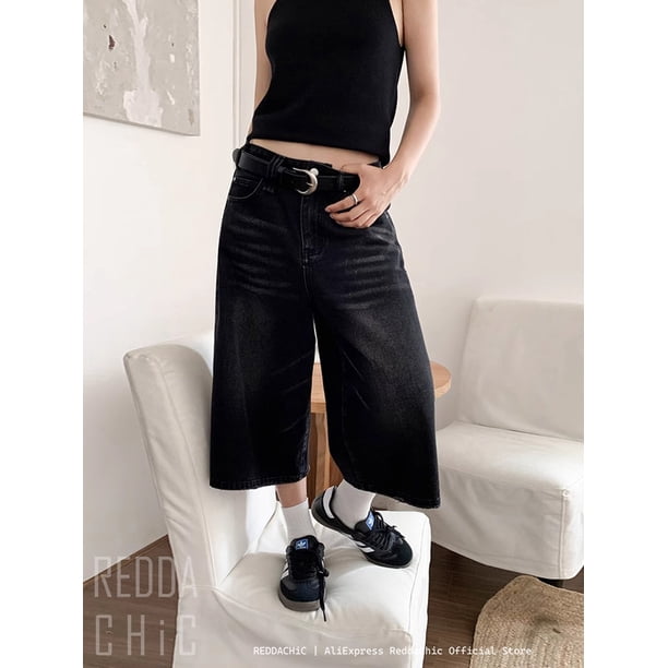 REDDACHiC Retro Y2k Baggy Jorts Women Men Whiskers Black Jeans Low