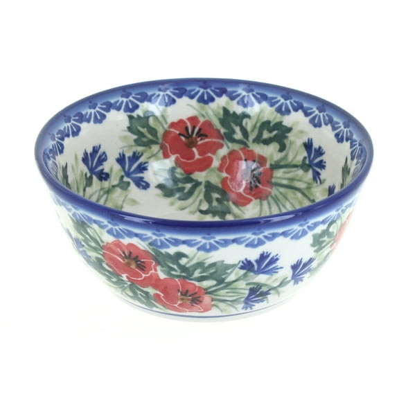Blue Rose Polish Pottery Cherry Red Bouquet Cereal/Soup Bowl