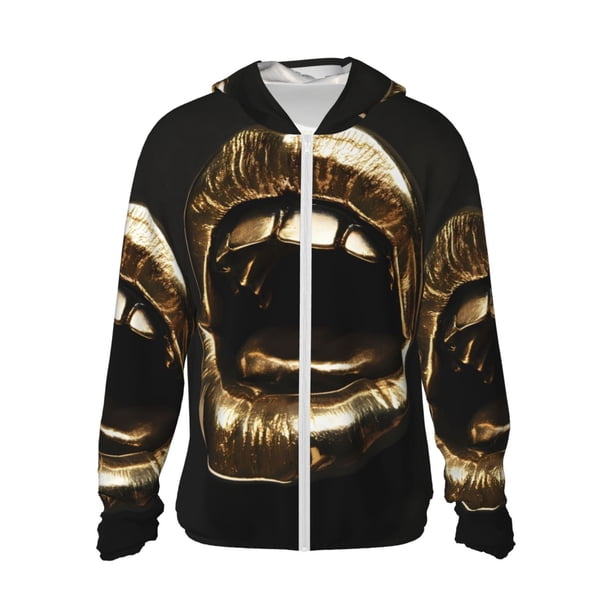 Fotbe Golden Lips Modern Sculpture Chaqueta con Protección Solar UPF 50+ para Hombre y Mujer, Camisa con Capucha y Bolsillos-XX-Large