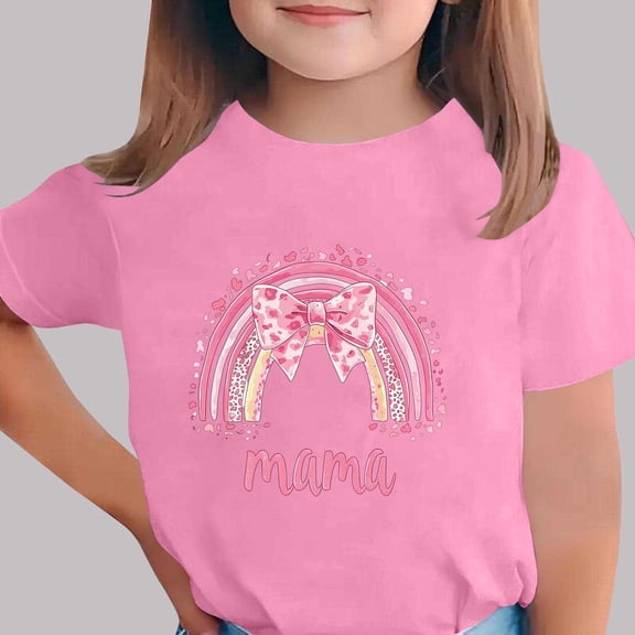 ITSAME Girls T-Shirt, Crewneck Mother's Day Print Short Sleeve Fashion Casual Tops for Kids Pink Size 14-15T