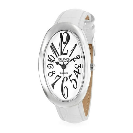Dial White Dial Watch - Unique Fashion Black Blue Leather Band Oval Bezel White Dial Mixed Size Number Watch For Women Teen Silver Tone Steel