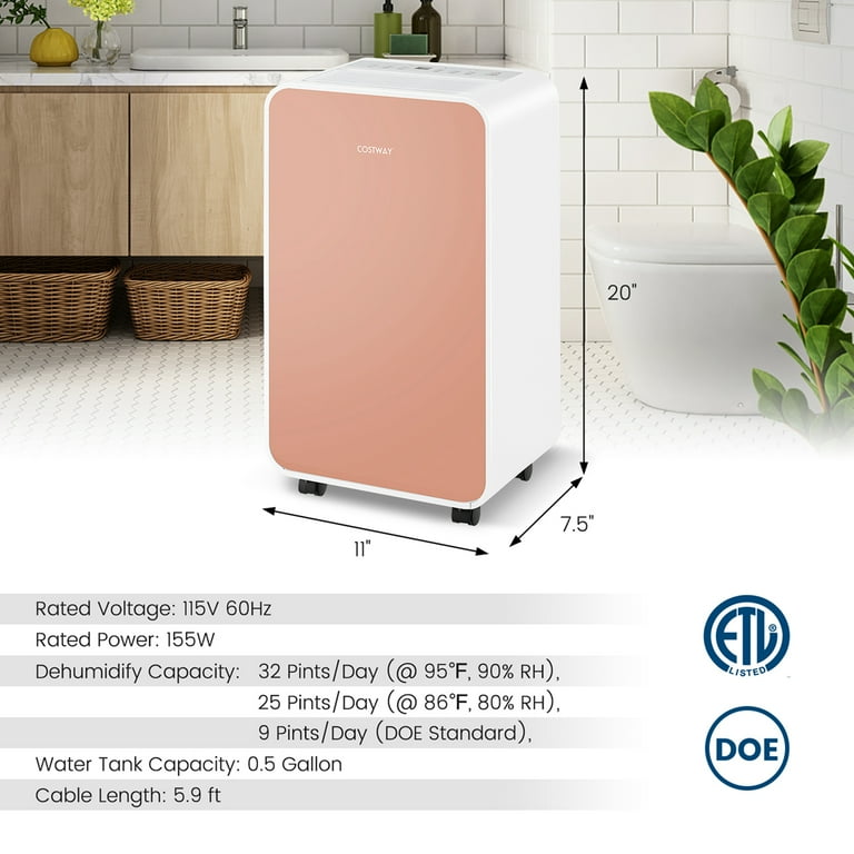 Costway Comfort Dehumidifier for Home & Basement, 32 Pints/Day, 3