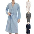 thumbnail image 5 of Mens Waffle Knit Robe Soft Lightweight Kimono Spa Bathrobes Long Sleeve Knee Length Robes with Pockets Loose Loungewear, 5 of 5