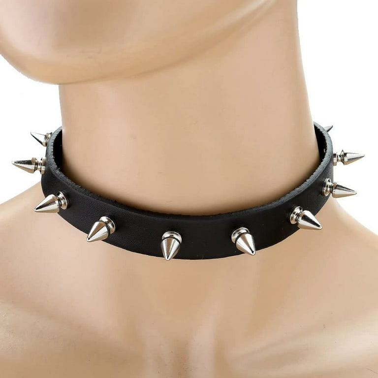 Leather Spiked Choker Punk Collar Women Men Rivets Studded Chocker Chunky  Necklace Goth Jewelry Metal Gothic Emo Accessories