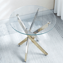 Modern Round Tempered Glass End Table Featuring Stainless Steel Legs