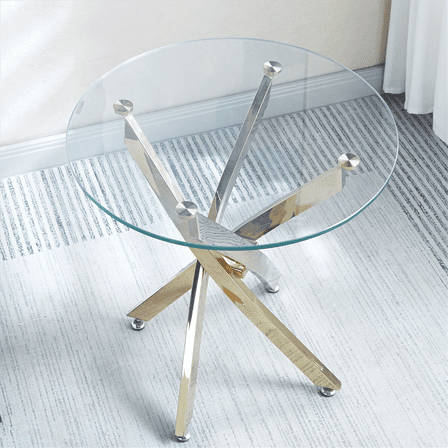 Modern Round Tempered Glass End Table Featuring Stainless Steel Legs