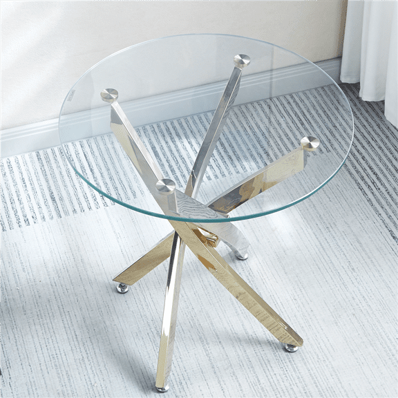 Modern Round Tempered Glass End Table Featuring Stainless Steel Legs
