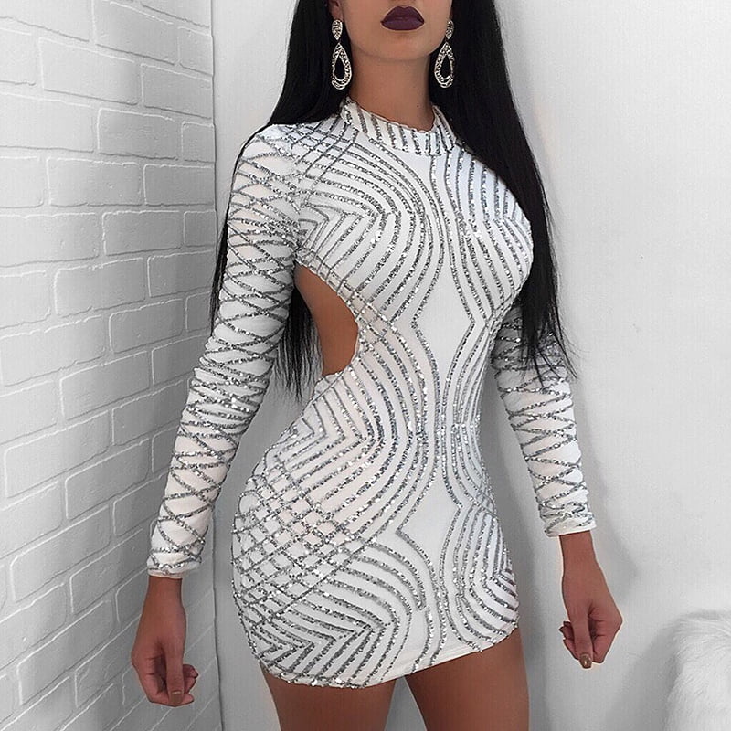Women Sequin Dress Backless Bodycon O 