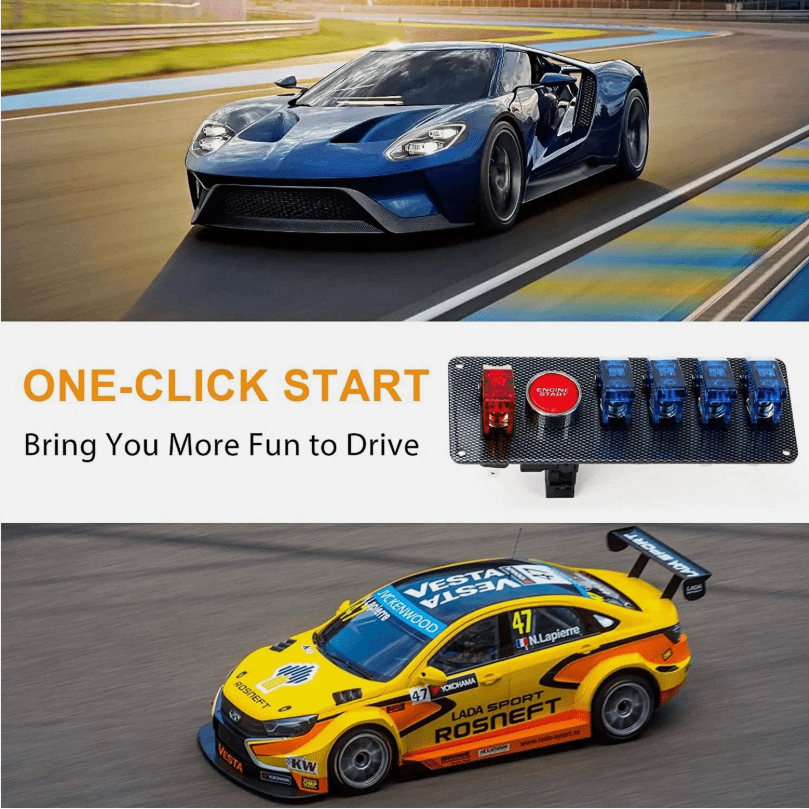 flip-up Ignition Switch Panel,5 in 1 car Engine Start Push Button led Toggle for Racing Sport Competitive car