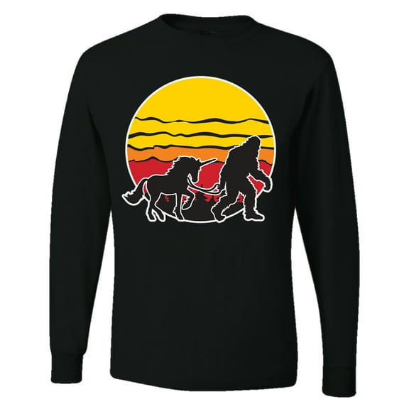 Wild Bobby Sunset Silhoutte Unicorn and Sasquatch Men Long Sleeve Shirt