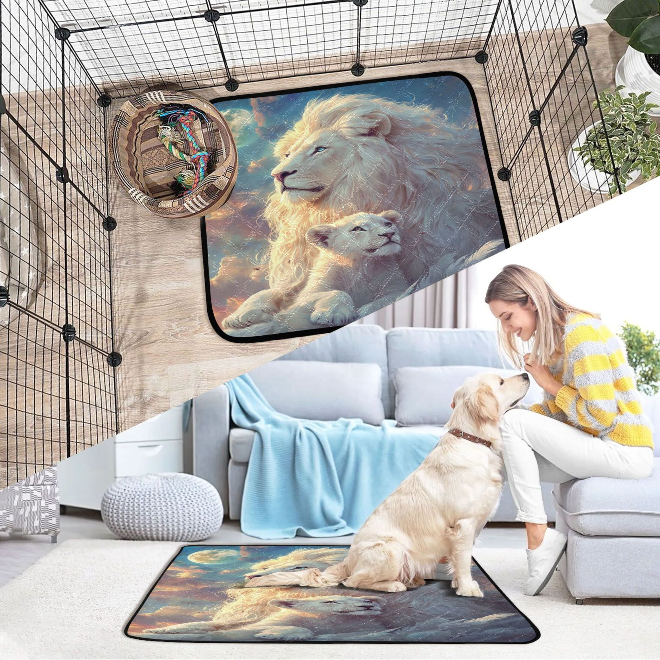 Qxltty White Maned Lions Cat litter Pads Pet Set of 2 Diaper Mats Center Anti-leakage Layer Absorbent Soft and Comfortable