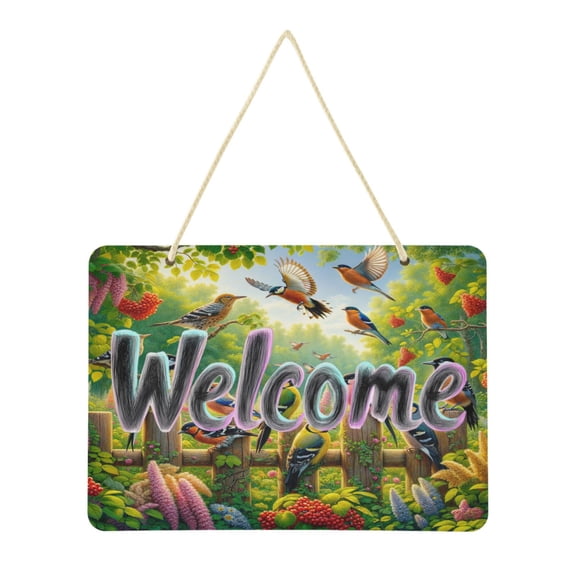 Welcome Sign for Front Door Farmhouse Wall Porch Fall Home Outside Indoor Christmas Decor 14"x10" PVC Birds Play in Forest