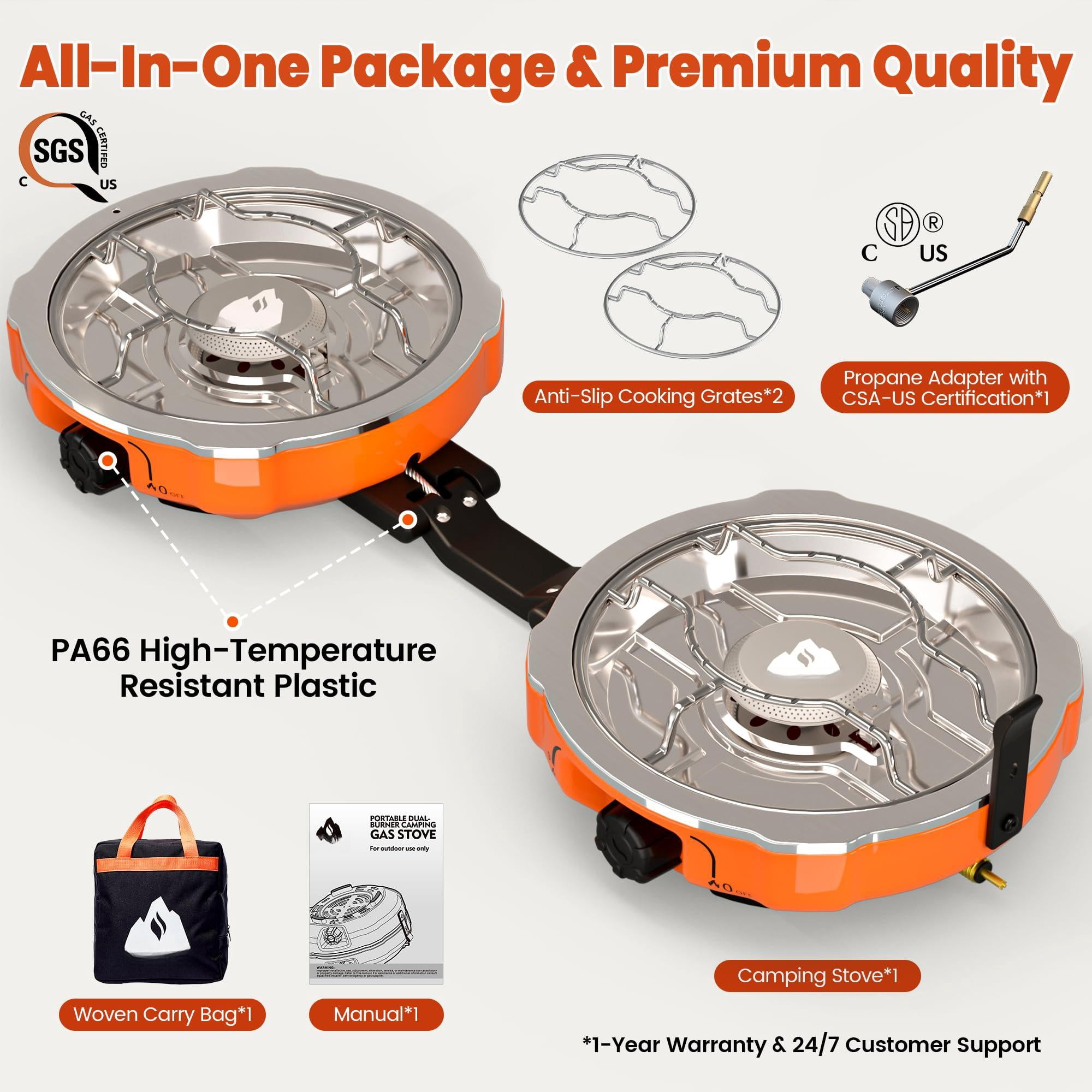20 000 Btus 2 Burner Propane Camping Stove  Portable Folding Camp With Adjustable Burners Regulator And Carrying Bag Dual Gas Stoves Easy Handle For Tailgating Bbq