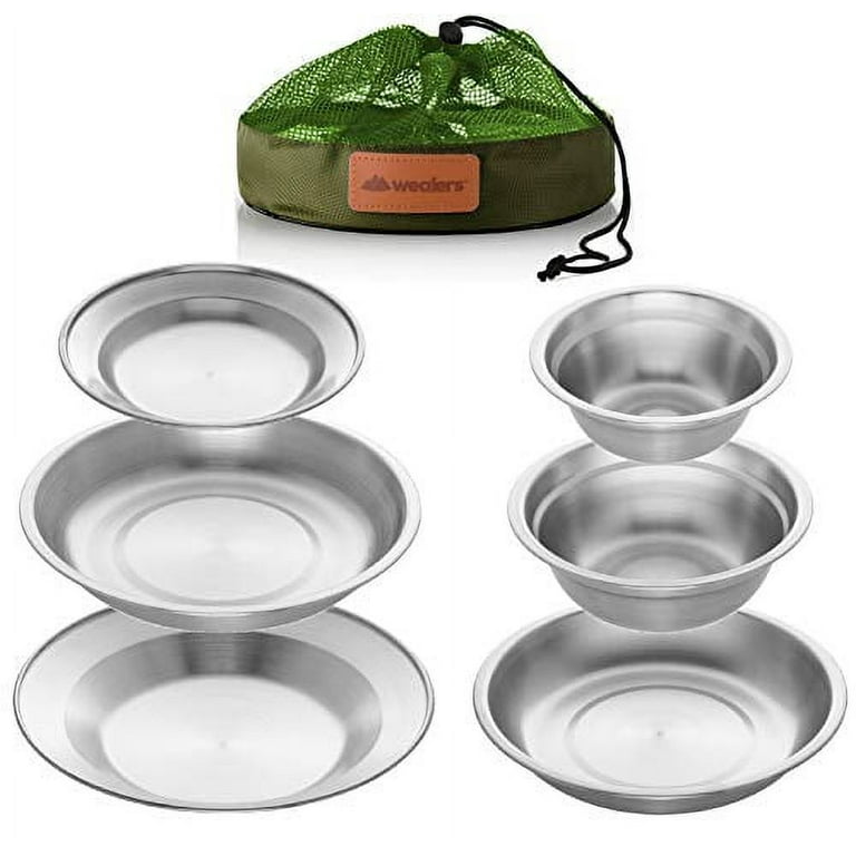 Wealers Stainless Steel Plates and Bowls Camping Set Small and Large Dinnerware for Kids, Adults, Family | Camping, Hiking, Beach, Outdoor Use | Incl