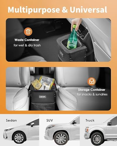 HOTOR Car Trash Can 2.5 Gallon - Handy Tissue Holder, Easy-to-Install