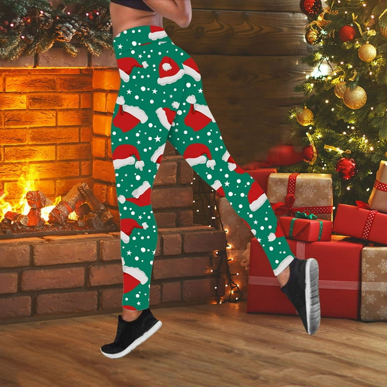iOPQO Christmas Leggings for Women Casual Loose Color Cotton Waist Linen And Solid Trousers High Women Pants Yoga Pants Women Jeggings for