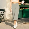 thumbnail image 6 of Capri Pants for Women Wide Leg High Waist Yoga Sweatpants with Pockets Causal Loose Pull On Lounge Pants Beige 2XL, 6 of 7