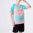 thumbnail image 4 of Haitryli Kids Boys Football Jersey Training Outfits Gradient Print T Shirt with Athletic Shorts Set Light Blue 3XS, 4 of 5