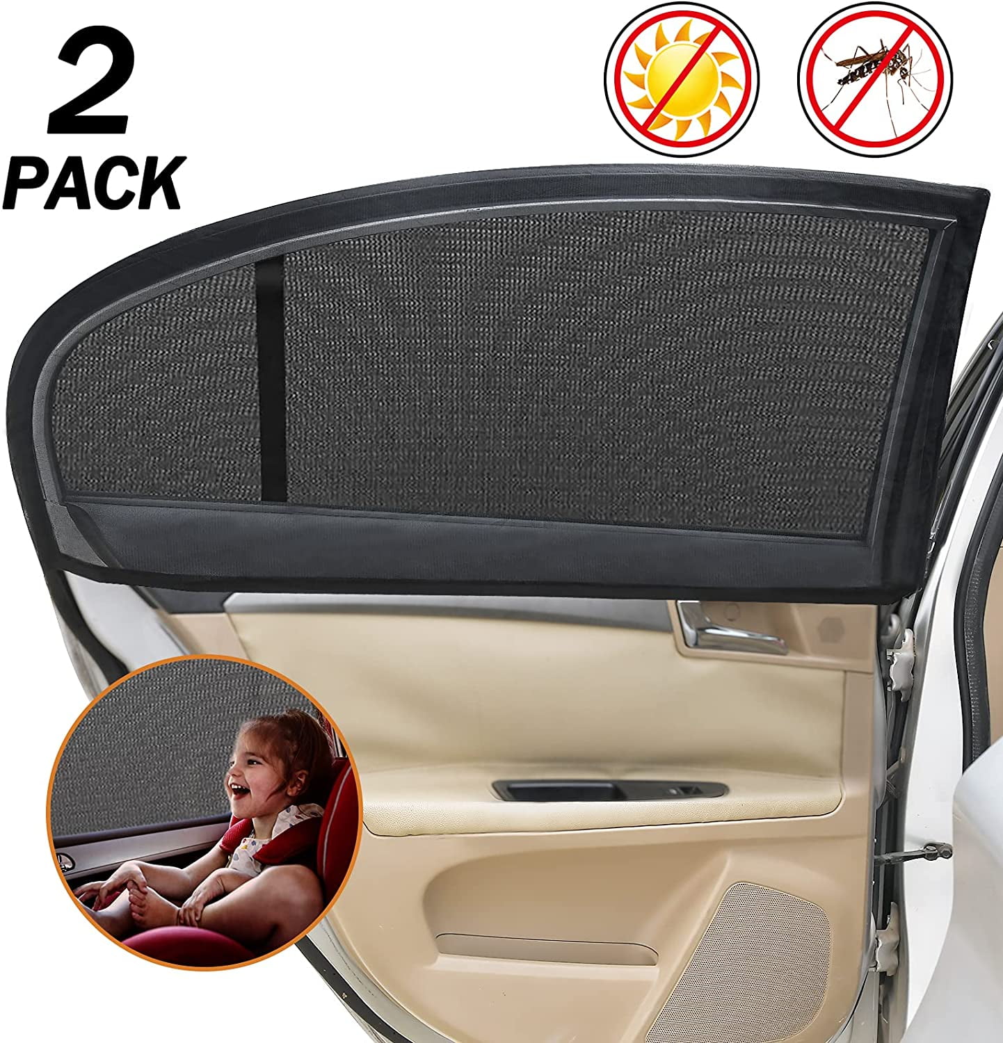 Universal Car Side Window Baby Kid Pet Breathable Sun Shade Mesh Backseat (2  Pcs) Fits Most Cars 