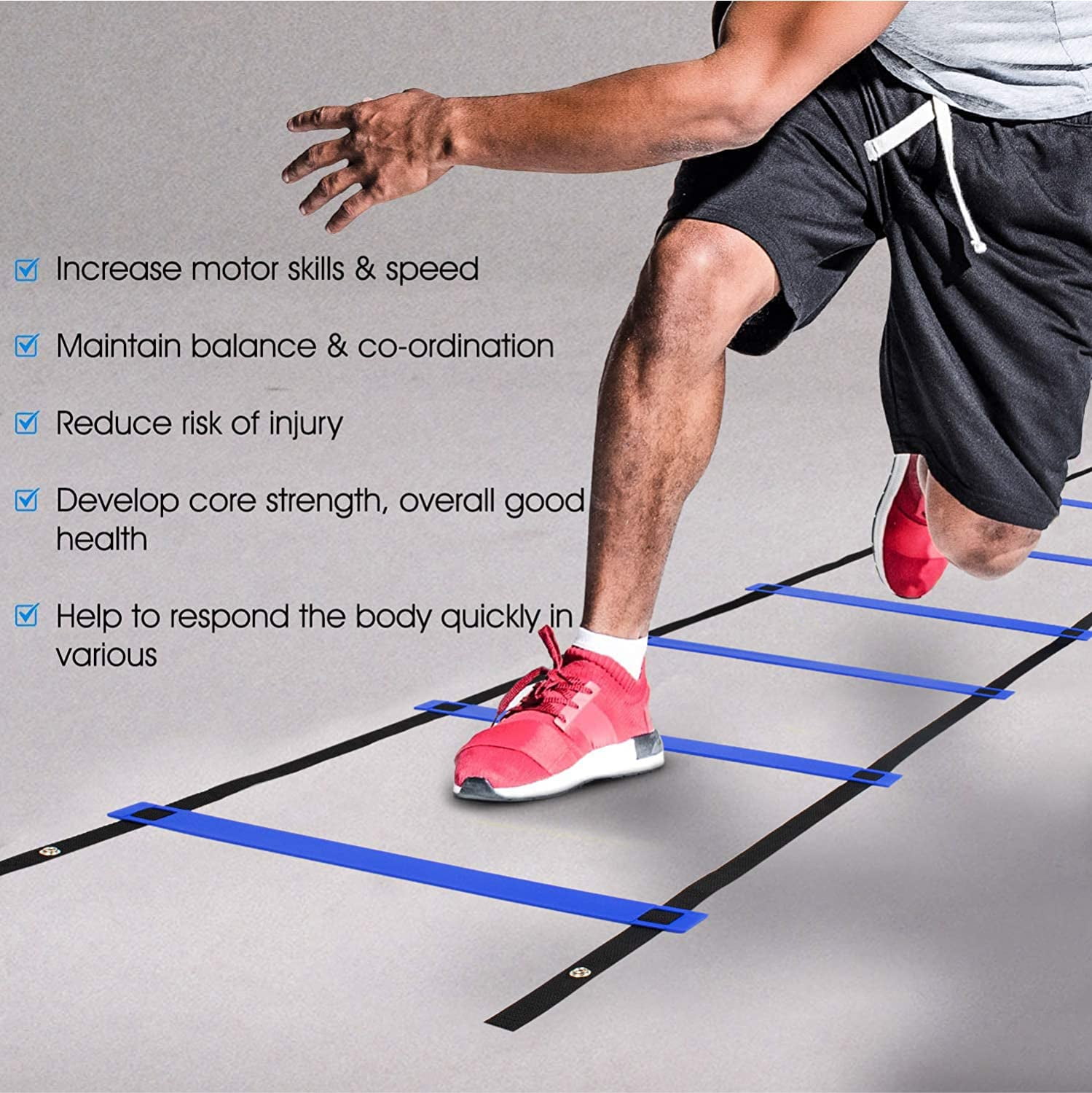 Yes4All Ultimate Agility Ladder Speed Training Equipment - 8, 12, 20 Rungs  with Multi Colors - Footwork Speed Ladder and Agility Combos for Soccer
