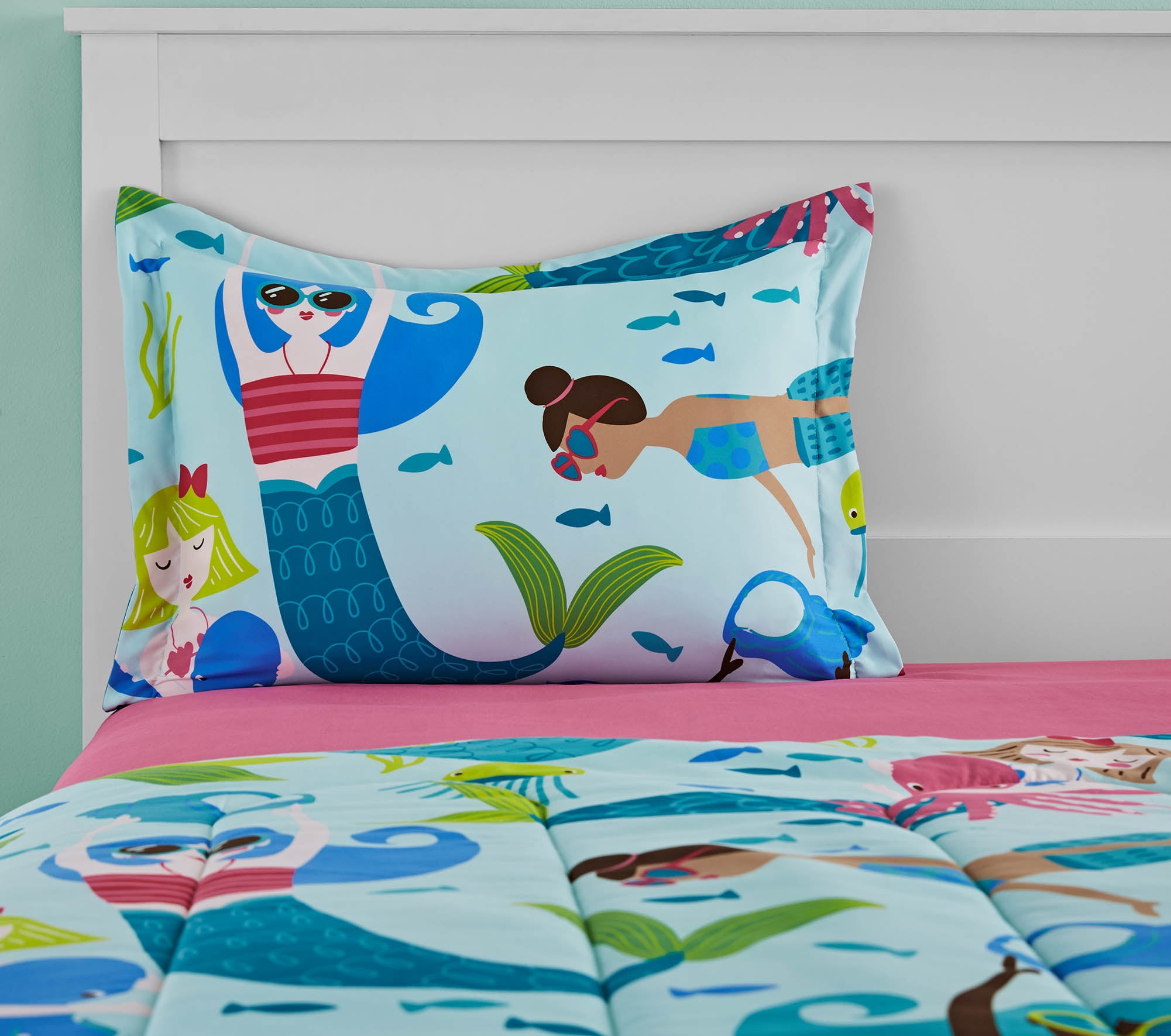 8pc Pink Mermaid Beach Full Queen Comforter Sheet Pillow Bedding Set Envogue Kid 