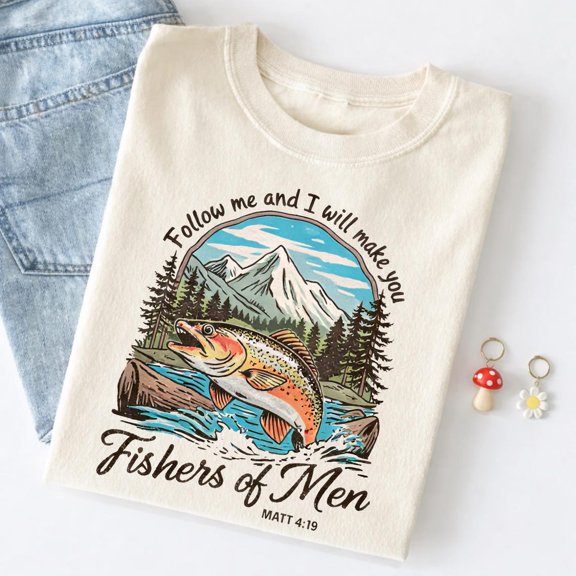 Fishers of Men Christian Shirt, Matthew 4:19 Bible Verse Tee, Christian Fishing T Shirt, Christian Fisherman
