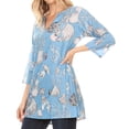 thumbnail image 3 of Sakkas Sasa Women's Casual Summer Cotton 3/4 Sleeve Print Loose Tunic Top Blouse - Light Blue - S/M, 3 of 5