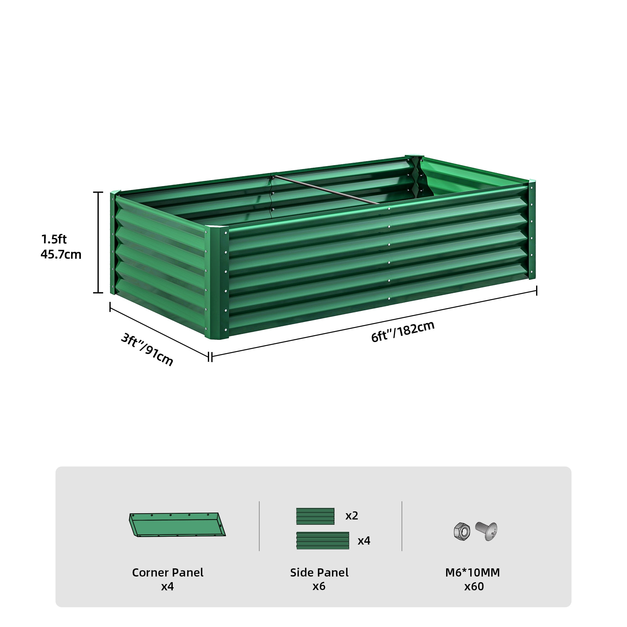 Uforic 6ftx3ftx1.5ft Large Raised Garden Bed Kit,Outdoor Galvanized Metal Patio Planter Box with Safety Rubber & Gloves, for Vegetables Flowers,Green
