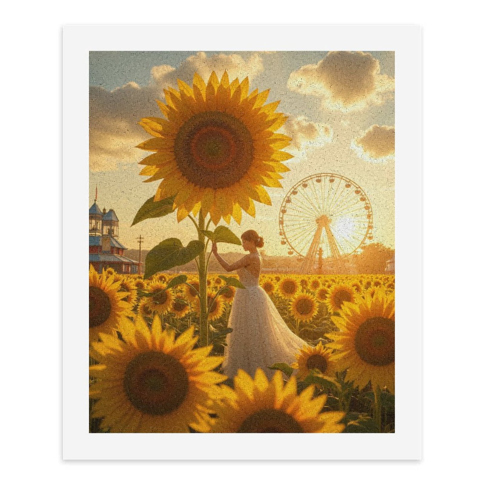 Paint By Numbers Kit for Adults Beginner - Sunflower Field Bride Ferris Wheel DIY Canvas Painting Kits for Adults, Frameless Paint By Number for Adults for Home Wall Decor 16x20 Inch