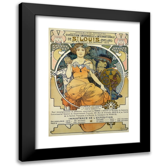 Alphonse Mucha 11x14 Black Modern Framed Museum Art Print Titled - Universal and International Exhibition of St. Louis (United States) from April 30 to November 30 (1903)