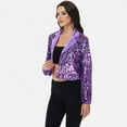 thumbnail image 3 of Women's Sequin Cropped Blazer Long Sleeve Sparkly Open Front Jacket - Small, Purple and Silver, 3 of 7
